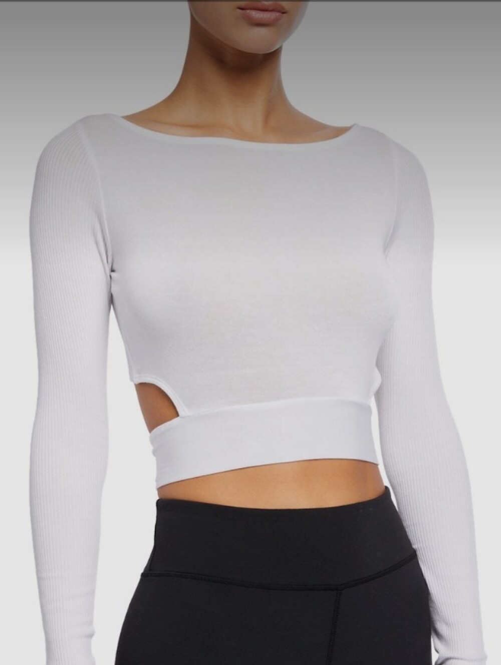 ALO Yoga White Long-Sleeve Cutout Crop Top